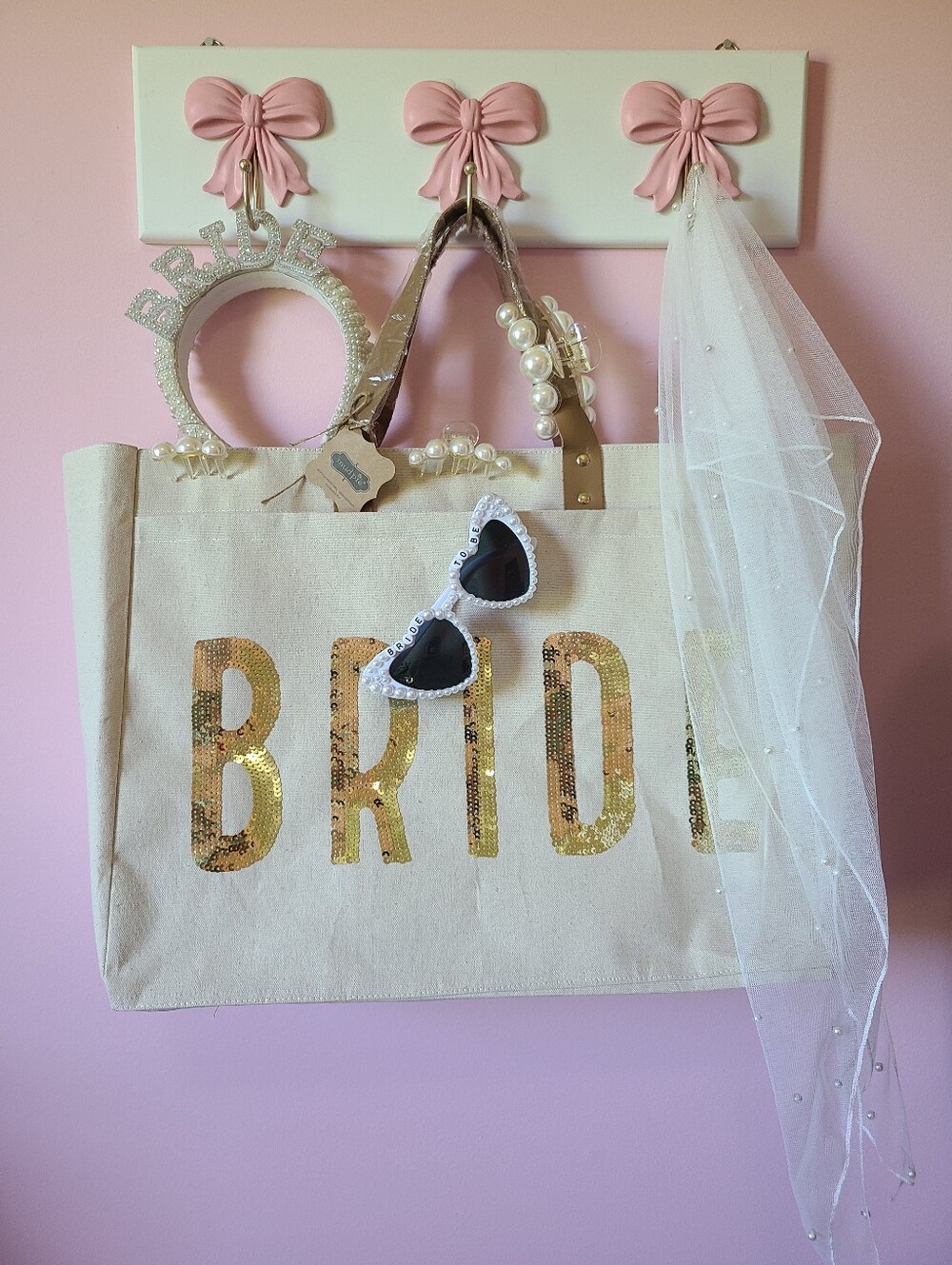 Mudpie Sequin Bride Tote Bag & Other Bridal Accessories Bundle
